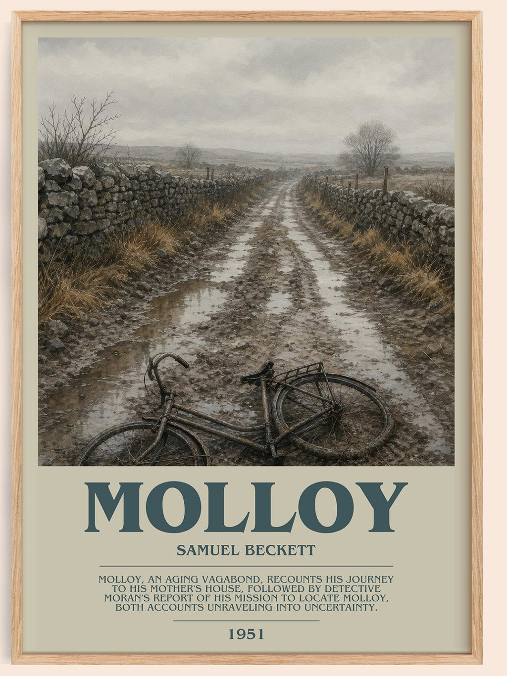 Molloy bookish book poster by Samuel Beckett – framed literary art print