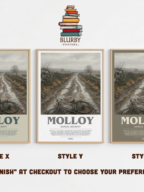 Molloy bookish print in frame leaning in hallway – literary fiction wall art