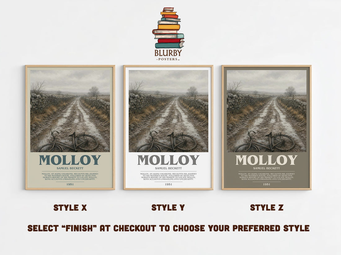 Molloy bookish print in frame leaning in hallway – literary fiction wall art (mockup)