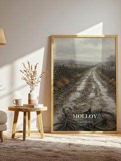 Molloy watercolour print in frame leaning in hallway – literary fiction wall art