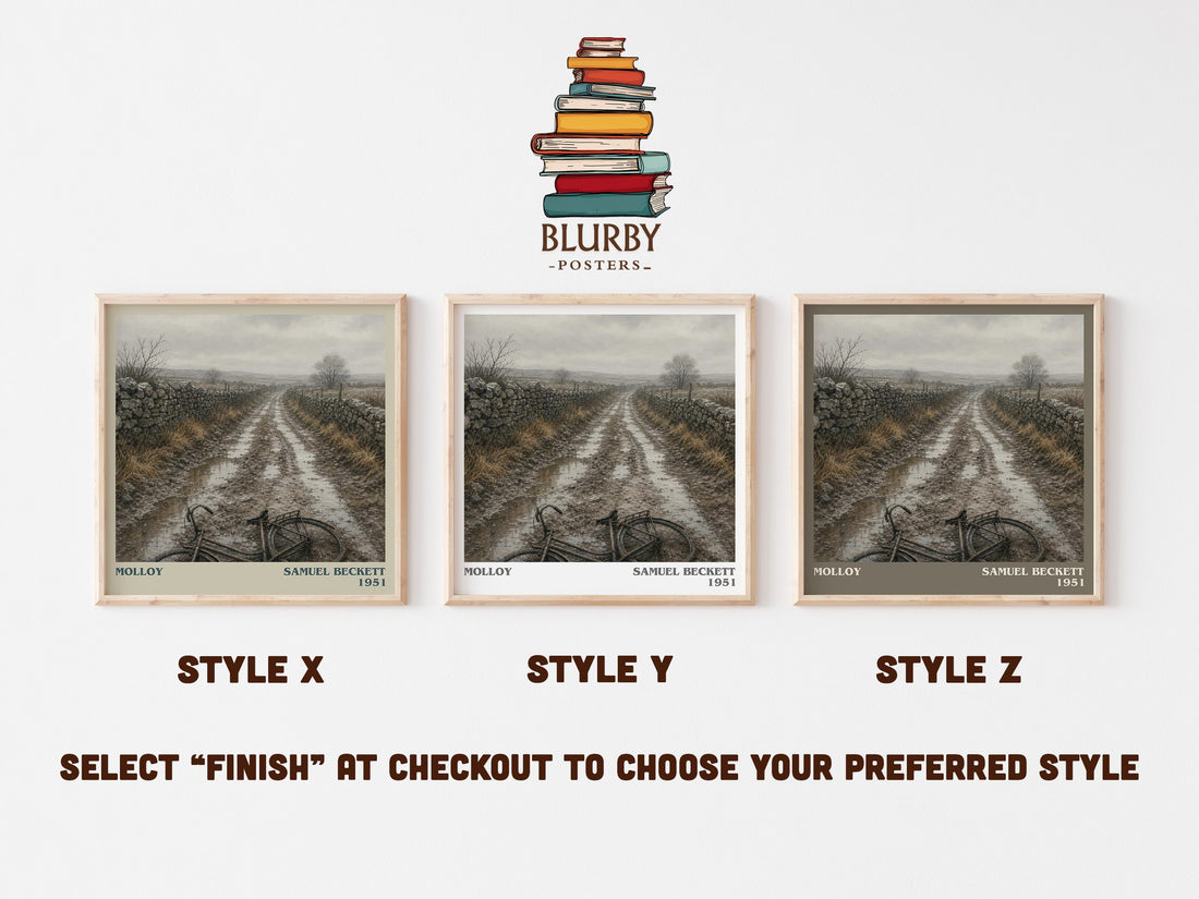 Molloy literary print in frame leaning in hallway – literary fiction wall art (mockup)