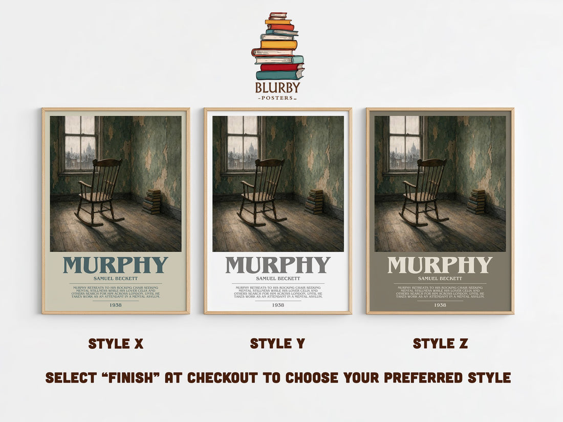 Murphy bookish print in frame leaning in hallway – literary fiction wall art (mockup)