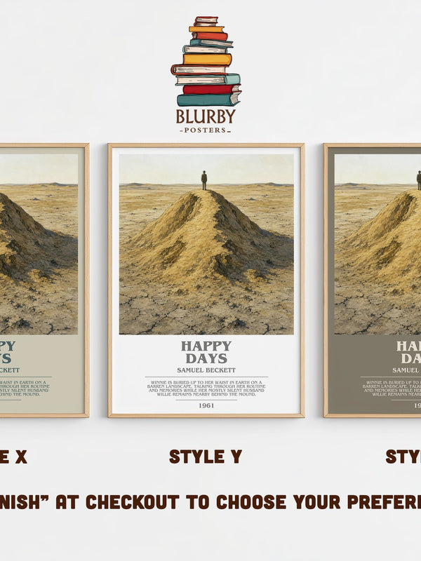 Happy days bookish print in frame leaning in hallway – literary fiction wall art