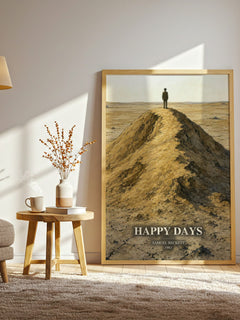 Happy days watercolour print in frame leaning in hallway – literary fiction wall art