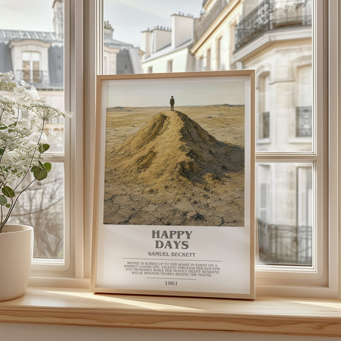 Happy days bookish poster colour and style options – Samuel Beckett book art (mockup)