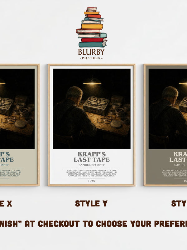 Krapp's last tape bookish print in frame leaning in hallway – literary fiction wall art