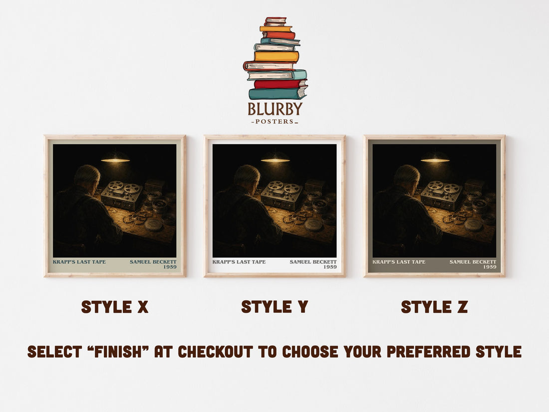 Krapp's last tape literary print in frame leaning in hallway – literary fiction wall art (mockup)