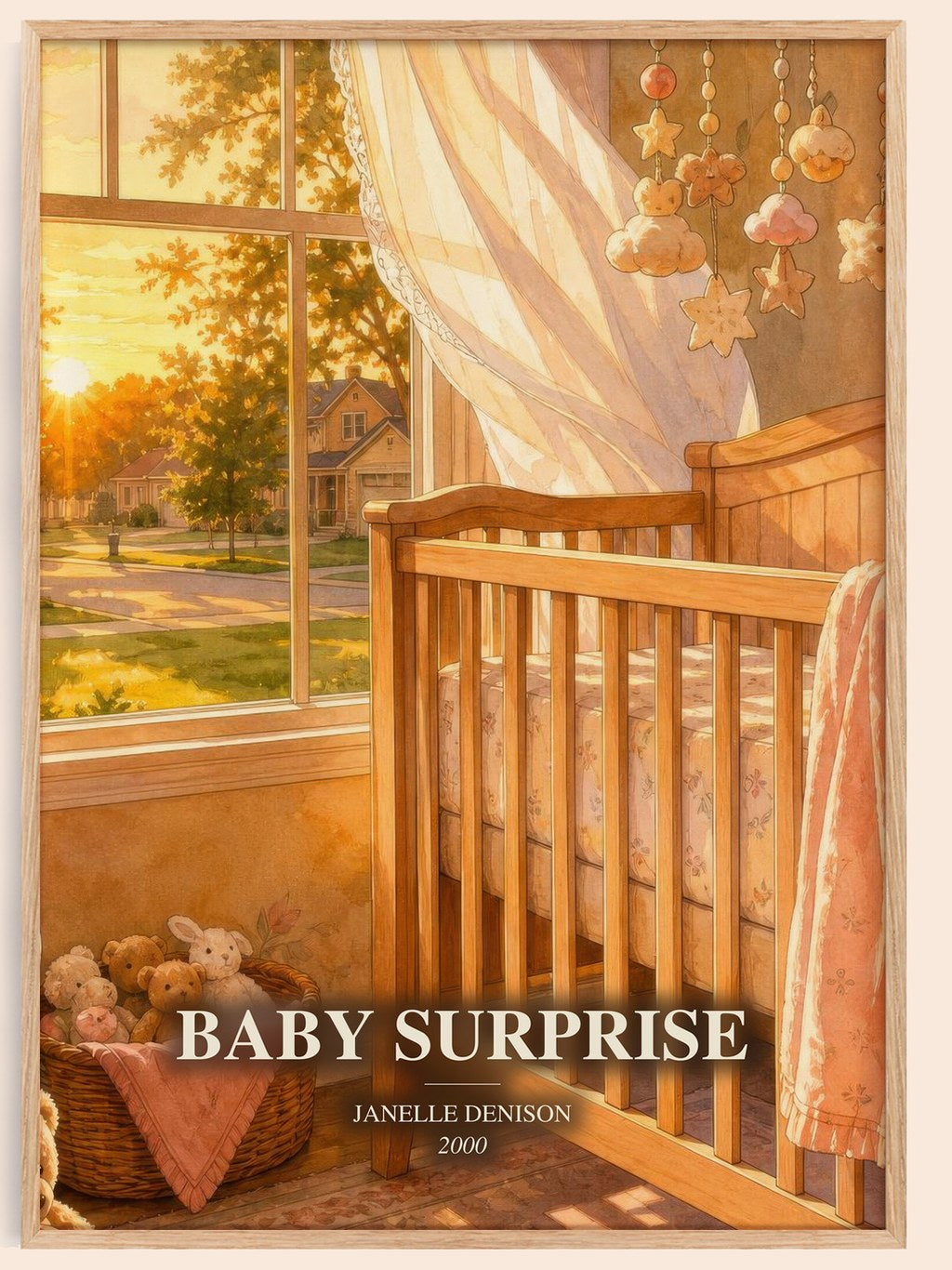 Baby Surprise watercolour book poster by Janelle Denison – framed literary art print
