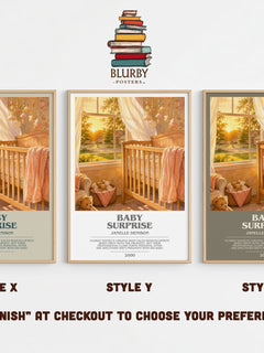 Baby Surprise bookish print in frame leaning in hallway – romance wall art
