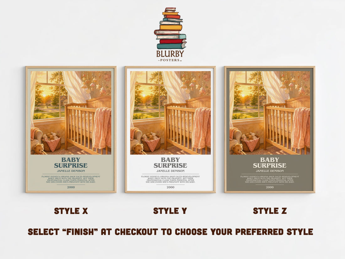 Baby Surprise bookish print in frame leaning in hallway – romance wall art (mockup)