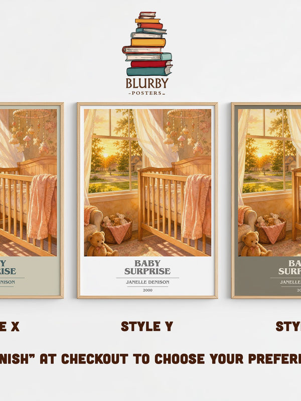Baby Surprise book cover print in frame leaning in hallway – romance wall art