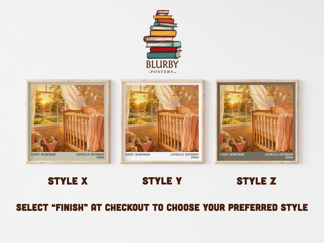Baby Surprise literary print in frame leaning in hallway – romance wall art (mockup)