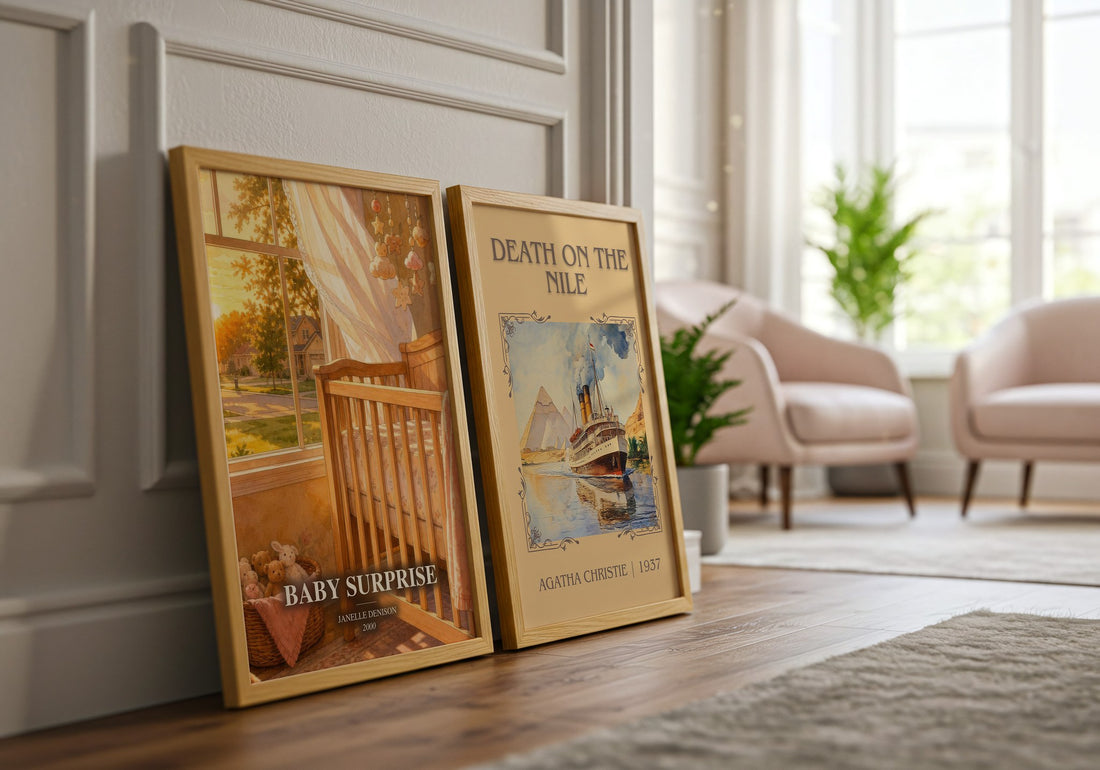 Baby Surprise watercolour print framed by window – literary home decor
