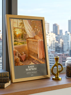 Baby Surprise book cover print framed by window – literary home decor