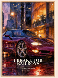 I brake for bad boys watercolour book poster by Janelle Denison – framed literary art print