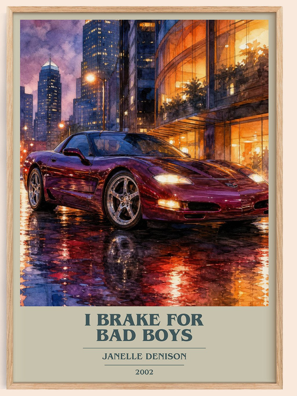 I brake for bad boys book cover book poster by Janelle Denison – framed literary art print
