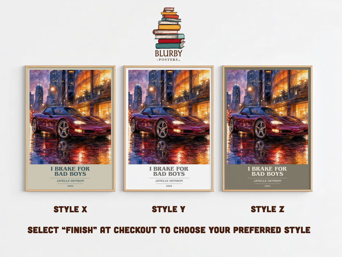 I brake for bad boys book cover print in frame leaning in hallway – romance wall art (mockup)