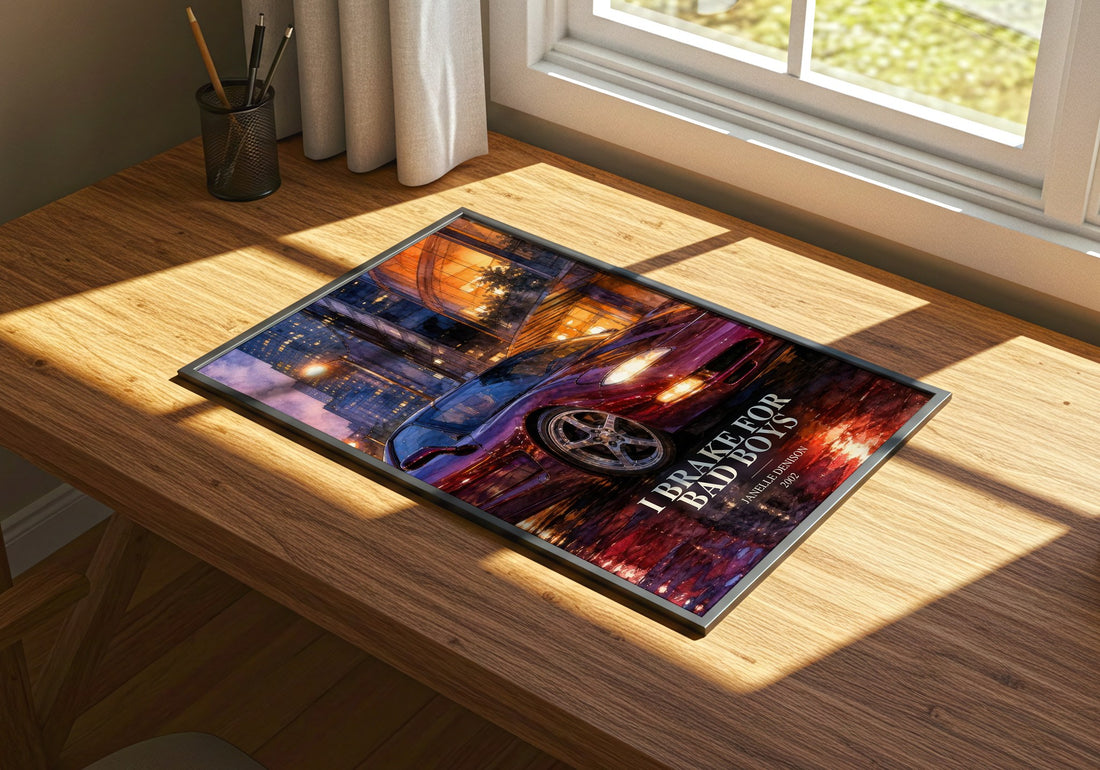 I brake for bad boys watercolour book poster framed on wall – romance wall art