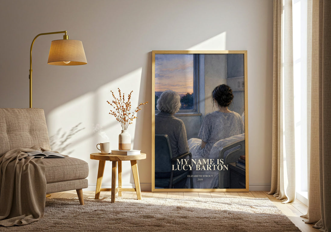 My Name is Lucy Barton watercolour print in frame leaning in hallway – literary fiction wall art
