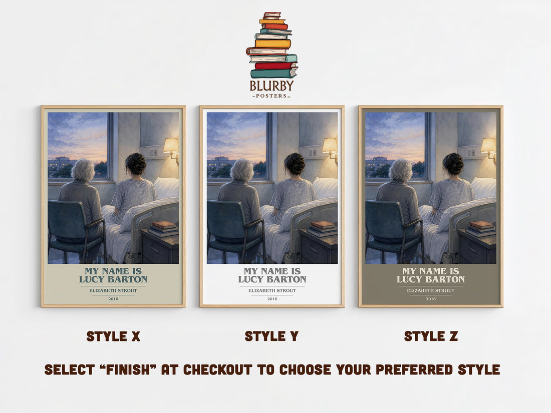 My Name is Lucy Barton book cover print in frame leaning in hallway – literary fiction wall art (mockup)