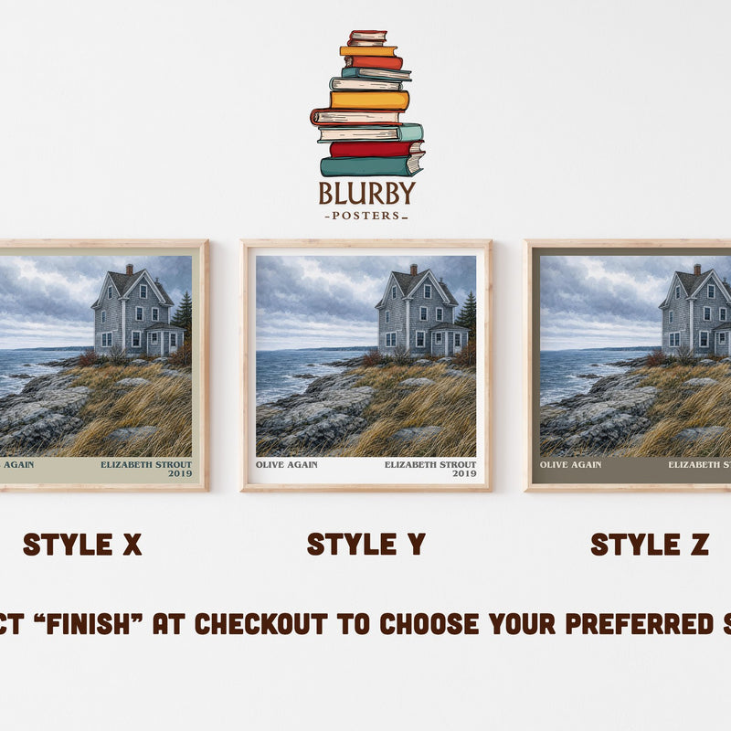 Olive Again literary print in frame leaning in hallway – literary fiction wall art