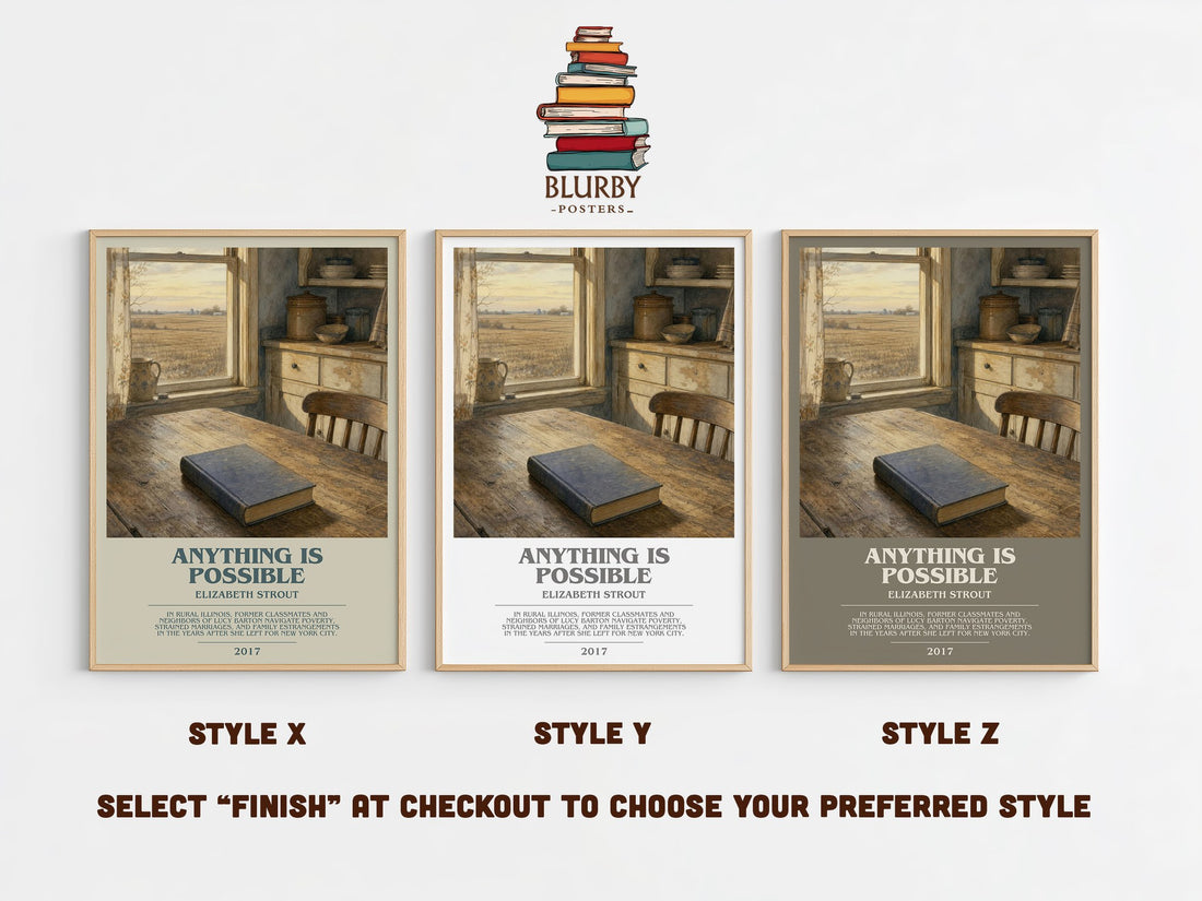 Anything is possible bookish print in frame leaning in hallway – literary fiction wall art (mockup)