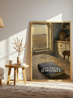 Anything is possible watercolour print in frame leaning in hallway – literary fiction wall art