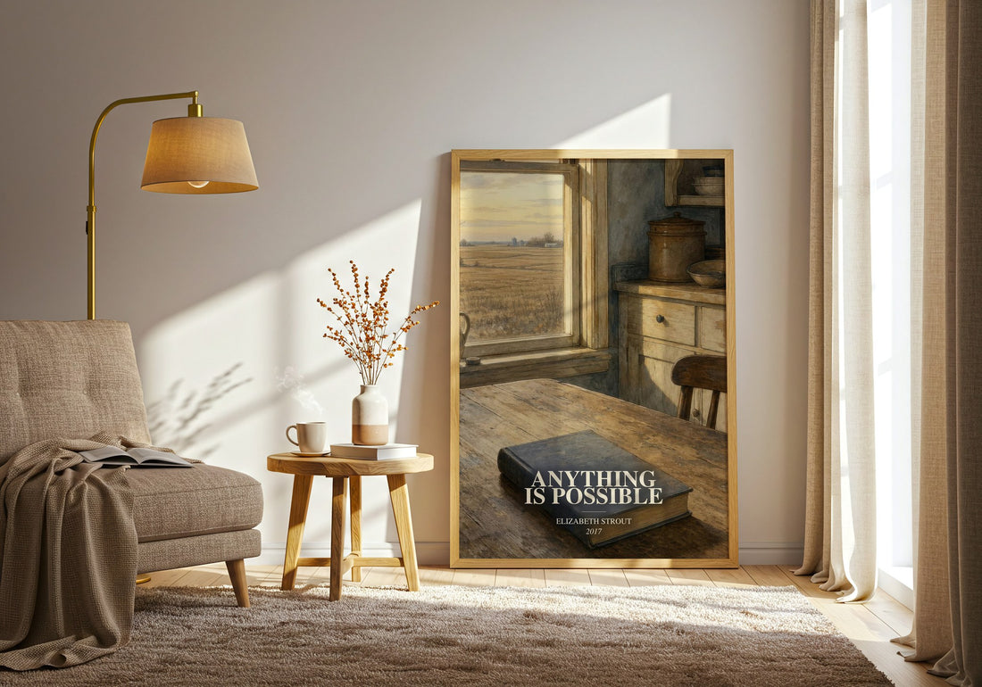 Anything is possible watercolour print in frame leaning in hallway – literary fiction wall art