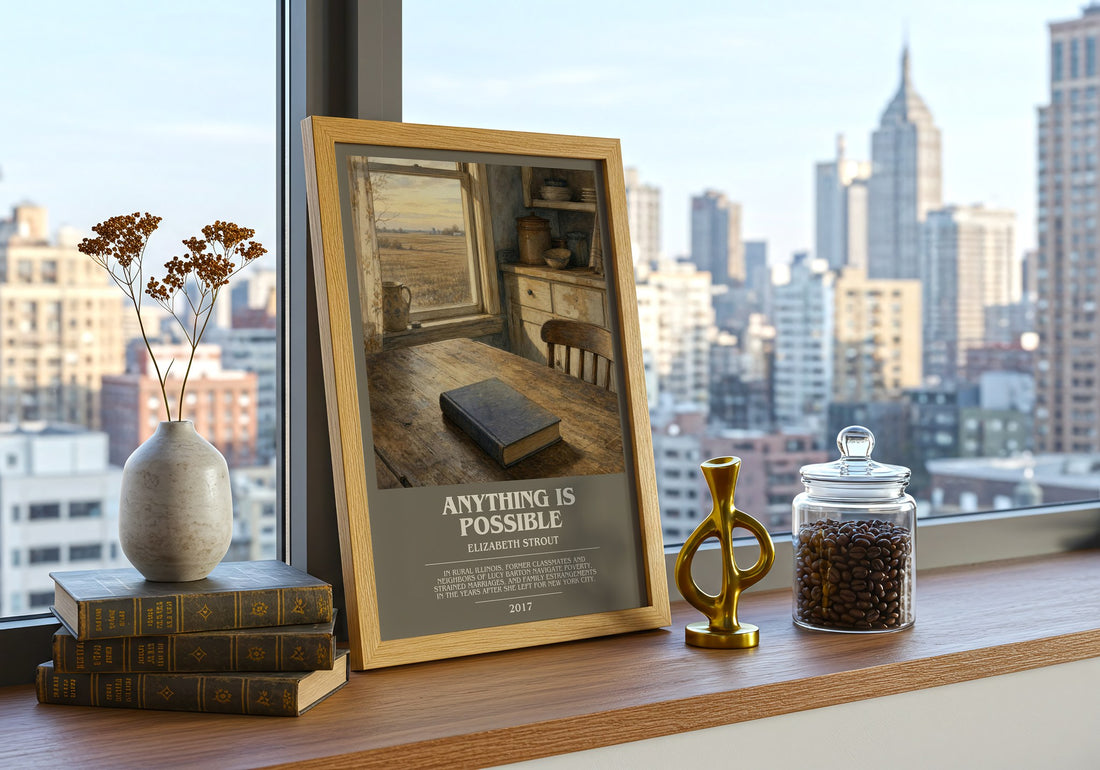 Anything is possible bookish print framed by window – literary home decor