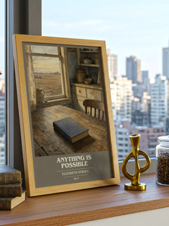 Anything is possible book cover print framed by window – literary home decor