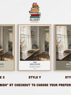 Oh William! book cover print in frame leaning in hallway – literary fiction wall art
