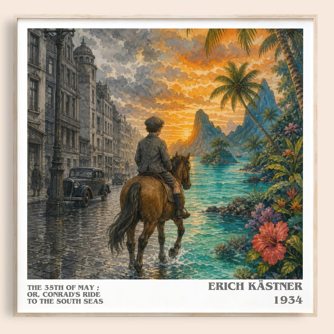 The 35th of May ; or, Conrad's ride to the South seas literary book poster by Erich Kästner – framed literary art print