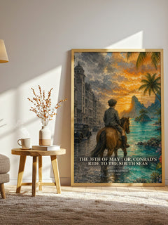 The 35th of May ; or, Conrad's ride to the South seas watercolour print in frame leaning in hallway – childrens wall art