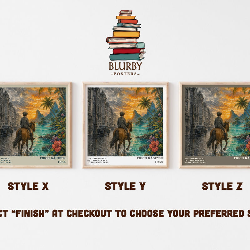 The 35th of May ; or, Conrad's ride to the South seas literary print in frame leaning in hallway – childrens wall art