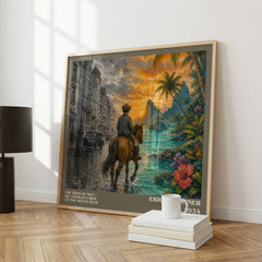 The 35th of May ; or, Conrad's ride to the South seas literary print framed by window – literary home decor