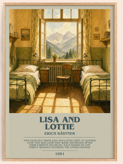 Lisa and Lottie bookish book poster by Erich Kästner – framed literary art print