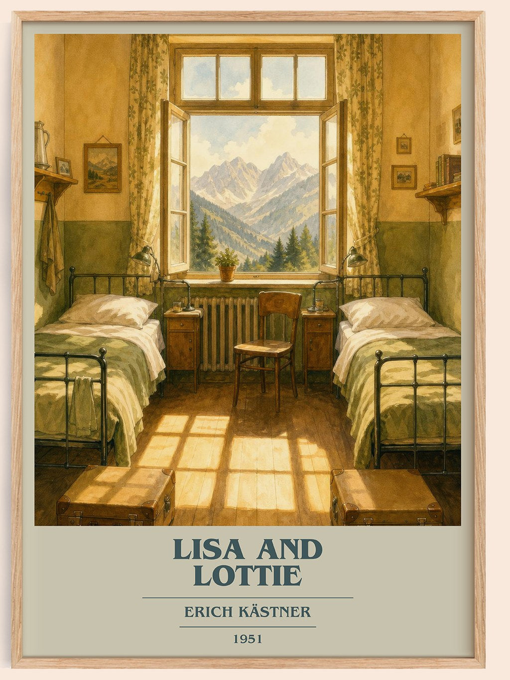 Lisa and Lottie book cover book poster by Erich Kästner – framed literary art print