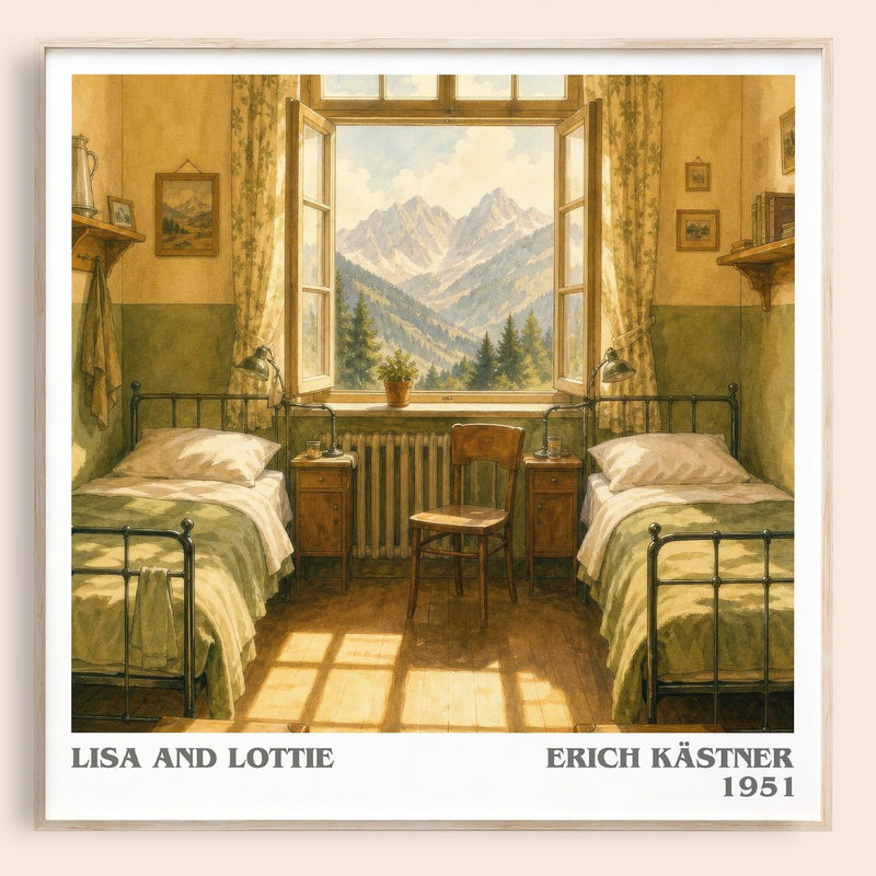 Lisa and Lottie literary book poster by Erich Kästner – framed literary art print