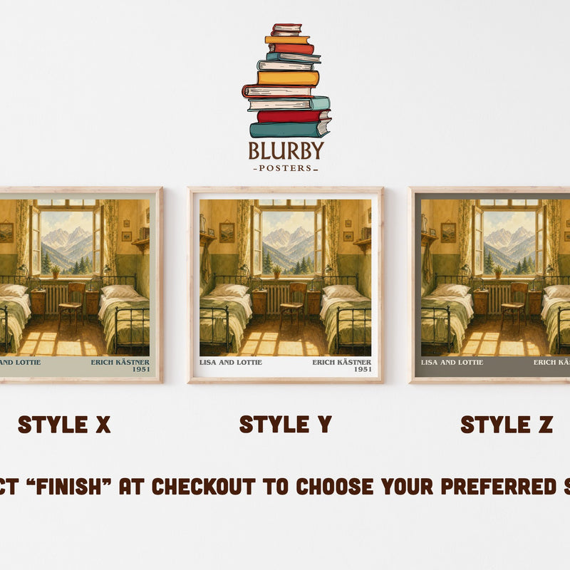 Lisa and Lottie literary print in frame leaning in hallway – childrens wall art