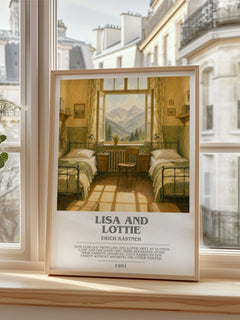 Lisa and Lottie bookish poster colour and style options – Erich Kästner book art
