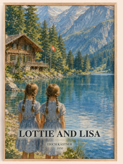 Lottie and Lisa watercolour book poster by Erich Kästner – framed literary art print
