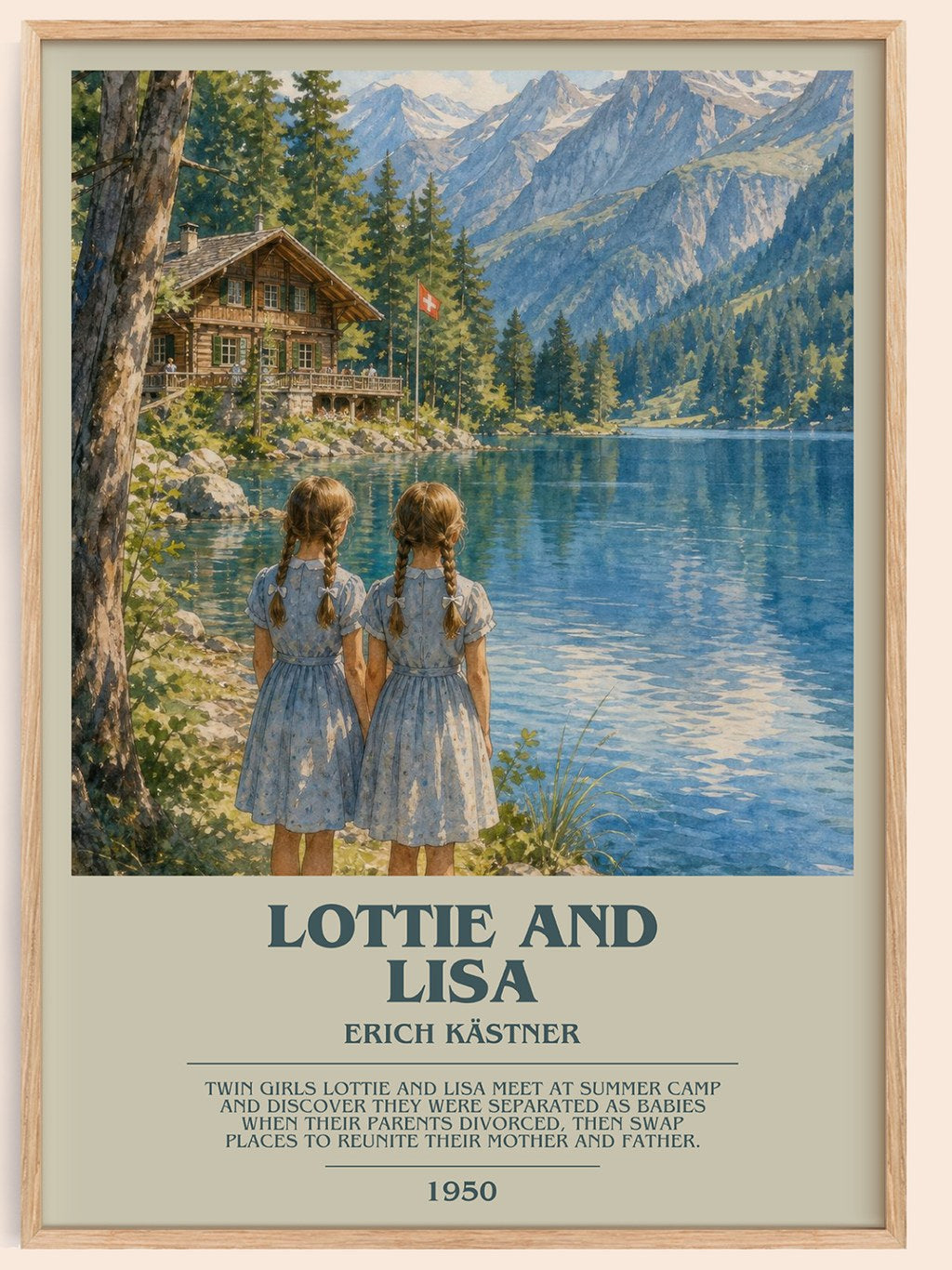 Lottie and Lisa bookish book poster by Erich Kästner – framed literary art print
