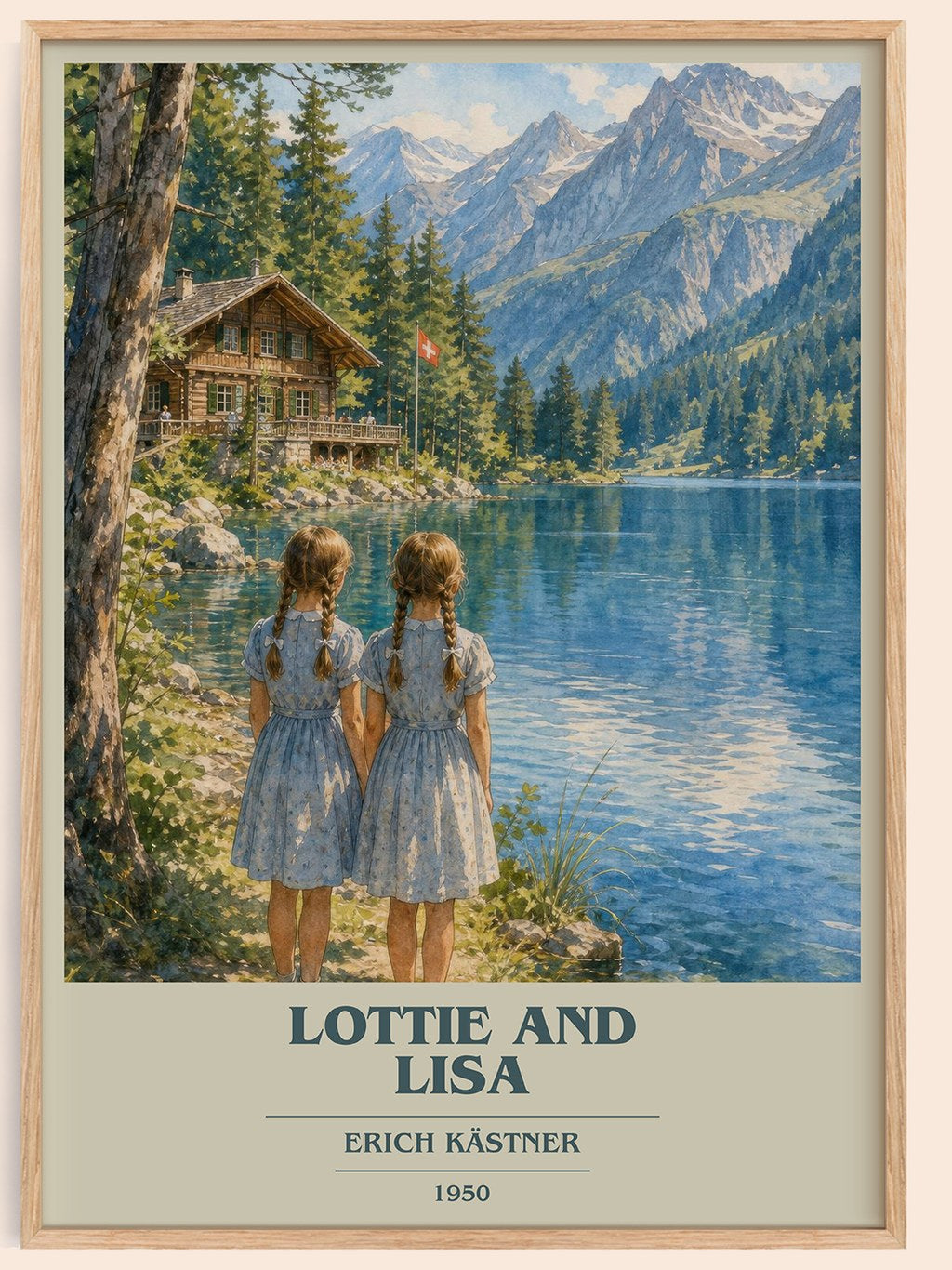 Lottie and Lisa book cover book poster by Erich Kästner – framed literary art print