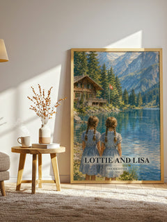 Lottie and Lisa watercolour print in frame leaning in hallway – childrens wall art
