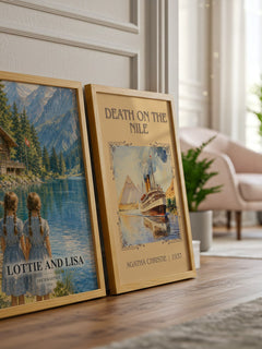 Lottie and Lisa watercolour print framed by window – literary home decor