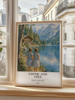 Lottie and Lisa Book Cover Poster by Erich Kästner – framed print by a bright window