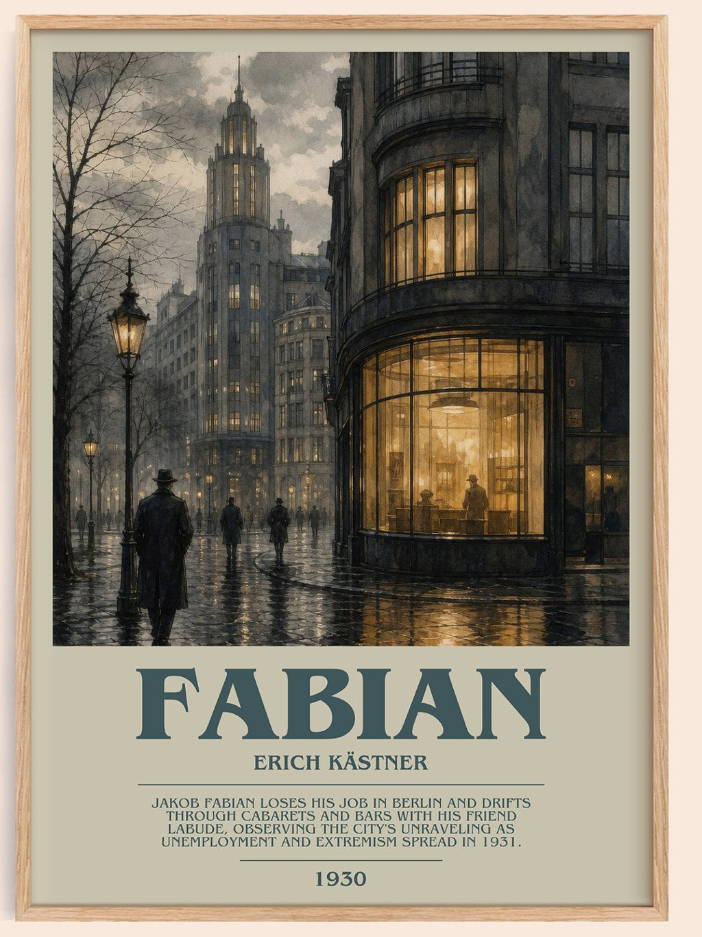 Fabian bookish book poster by Erich Kästner – framed literary art print