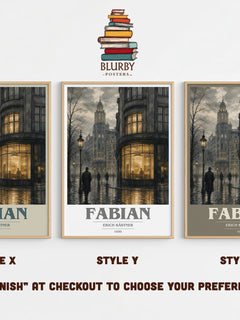 Fabian book cover print in frame leaning in hallway – literary fiction wall art