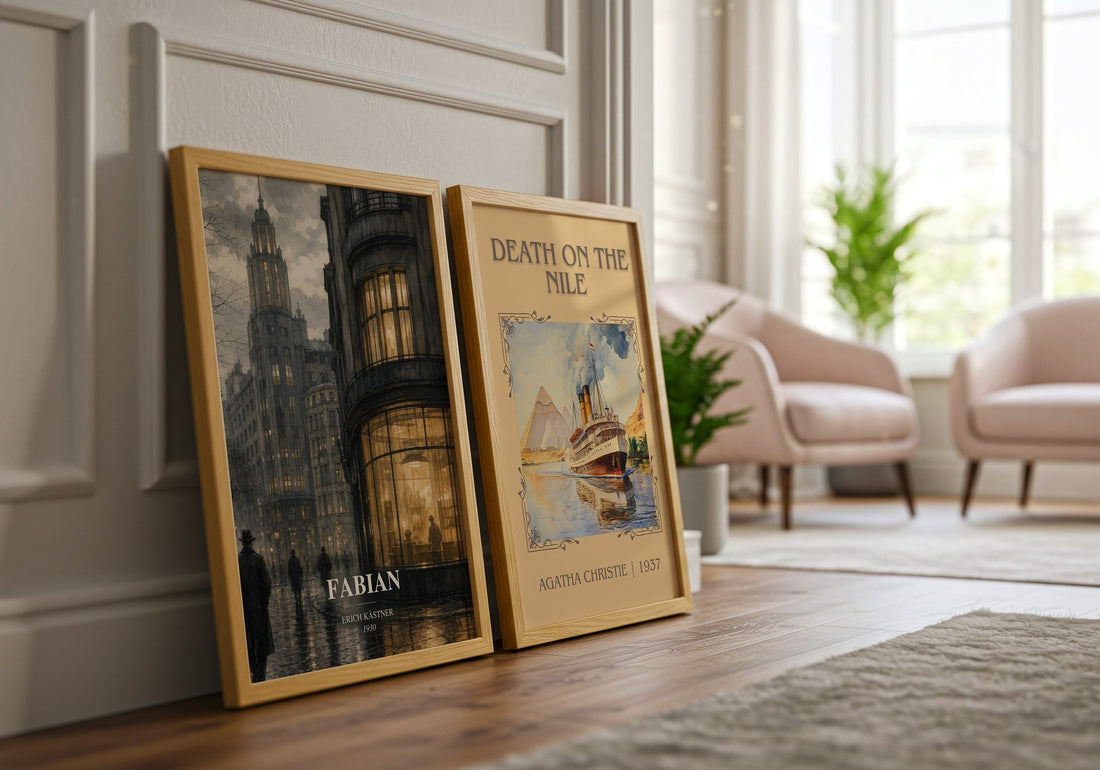 Fabian watercolour print framed by window – literary home decor