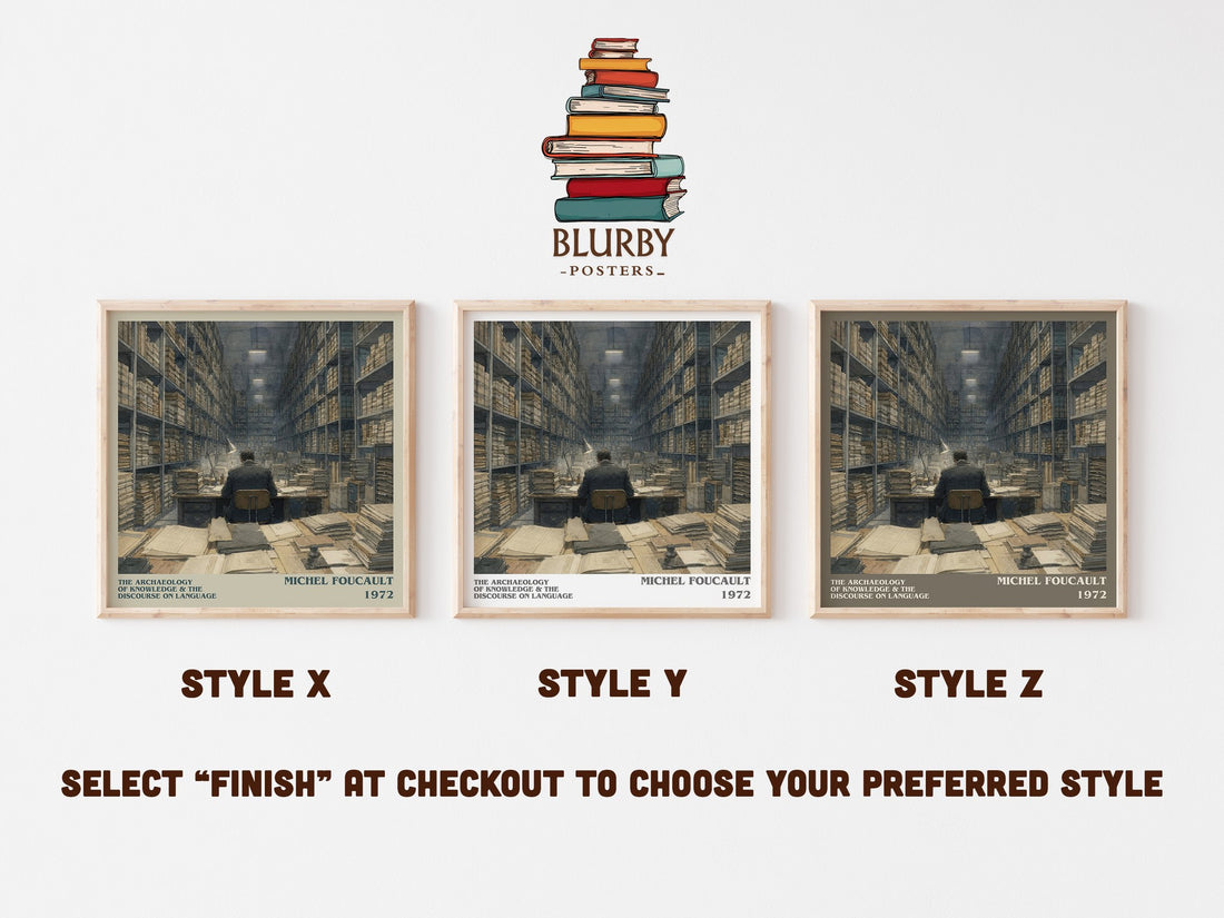 The archaeology of knowledge & The discourse on language literary print in frame leaning in hallway – philosophy wall art (mockup)